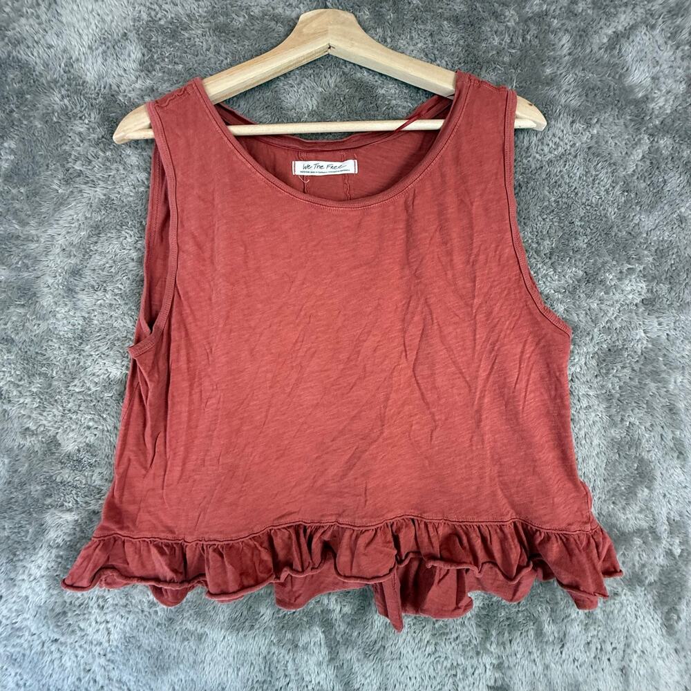 We Free People Cotton Boxy Ellie Peplum Ruffle Tank Top M Medium Rust Red Orange